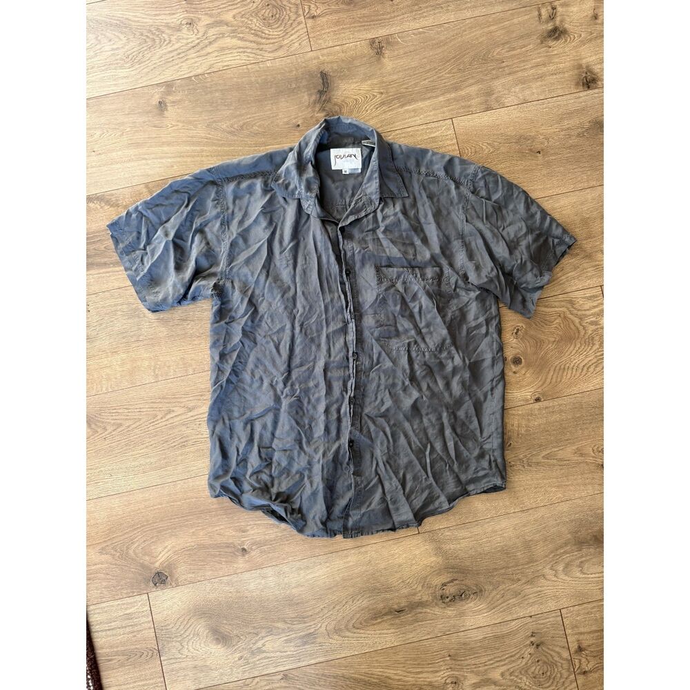 JOVIAN M 100% silk Short Sleeve Button Shirt Khaki Green Lightweight Breathable